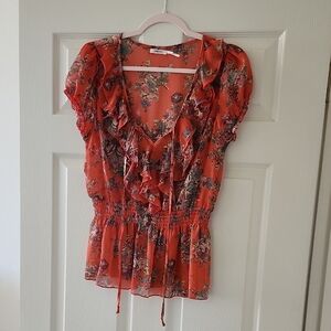Poetry Red Floral Ruffle Blouse